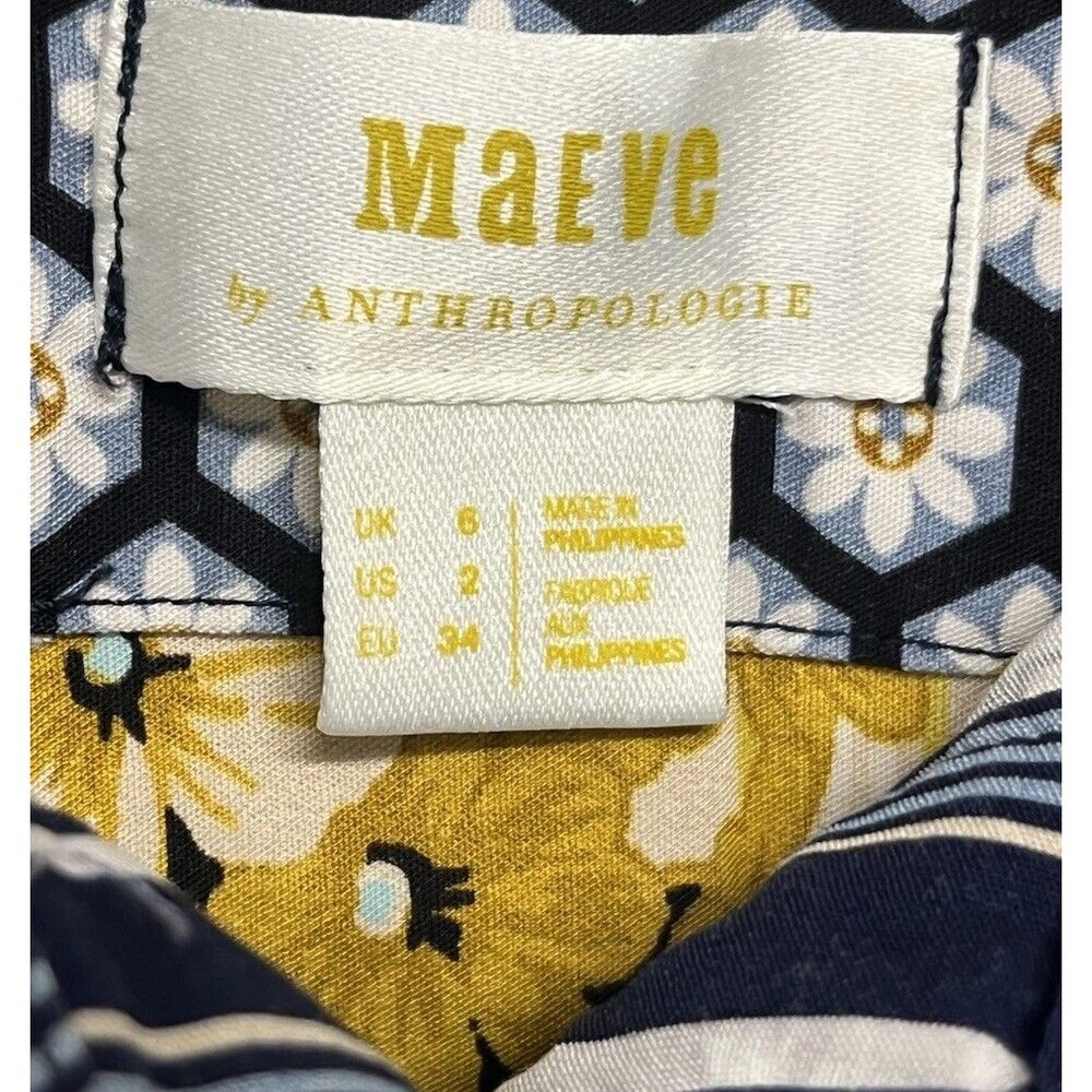 Maeve Anthropologie Buttondown Mini Dress Long Sleeve Pockets Sz 2 Floral Preppy - Picture 5 of 16